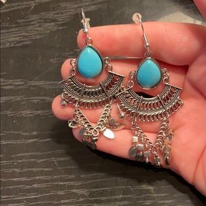 Turquoise + silver earrings, never worn.